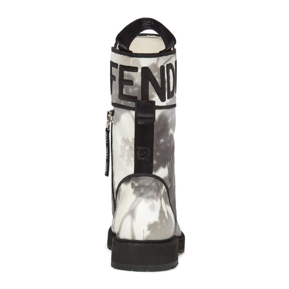 Fendi Black Grey White Tie Dye Canvas Lace Up Tie Logo Combat Biker Boot 36 - Picture 10 of 12